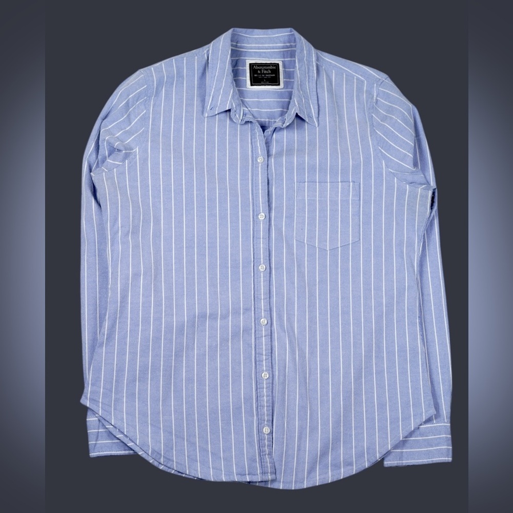 Abercrombie & Fitch Women’s Blue Striped Button Down Cotton Blend Shirt – Size L - Picture 7 of 16